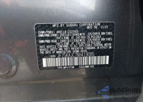 2022 Subaru Forester Sport из США, поврежденный, VIN JF2SKAJC7NH419085